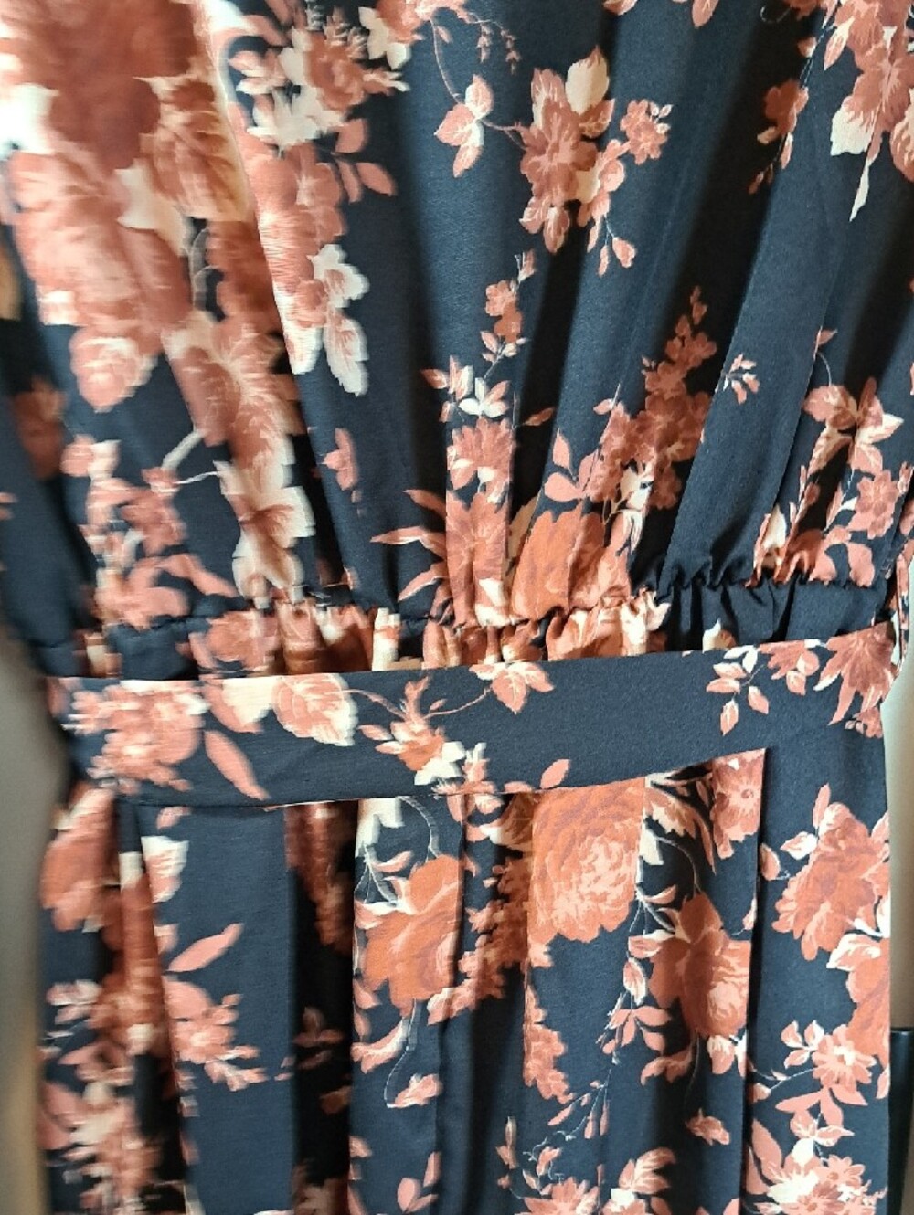 Floral Wrap Maxi Dress in Black and Rust - Picture 7 of 8